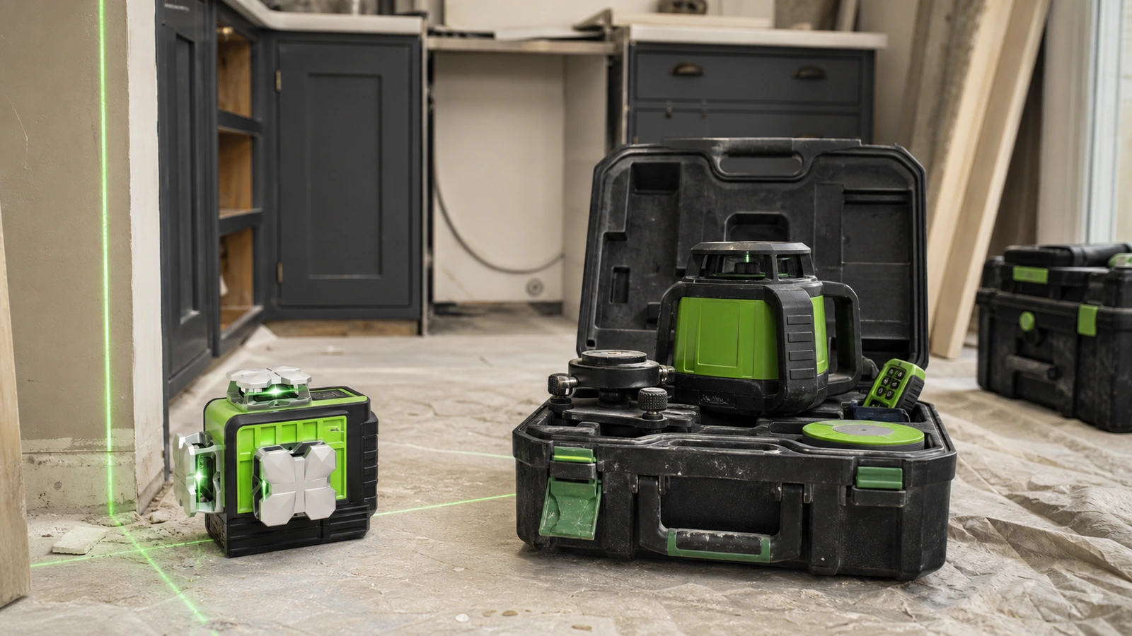 Comparing a hired rotary laser kit with a bought 3D line laser for UK renovation work