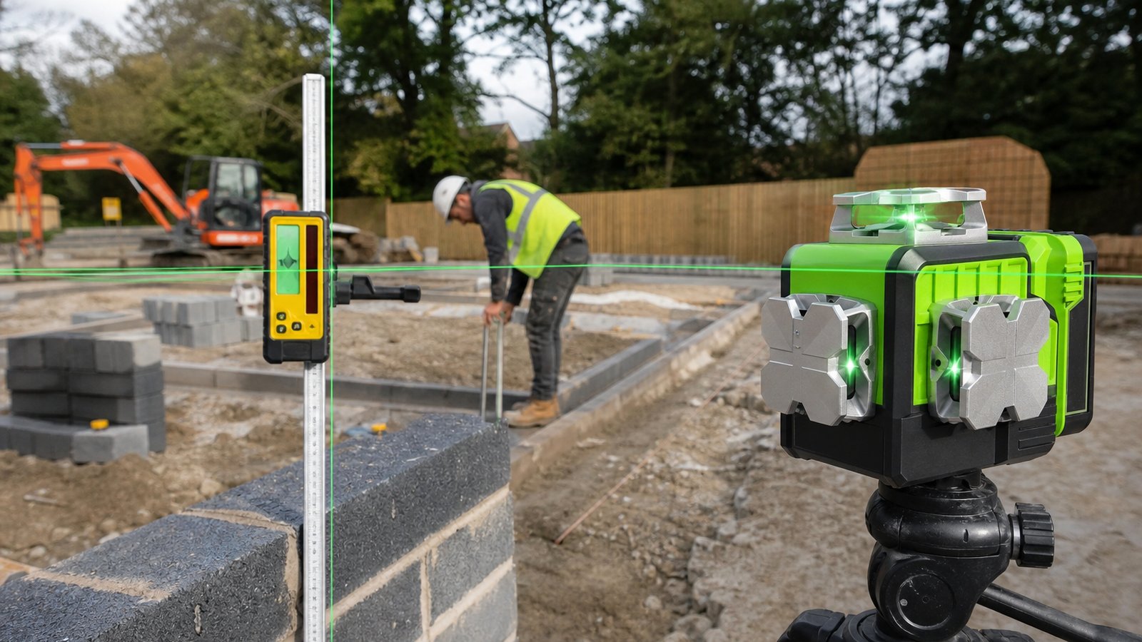 Three-plane green laser with outdoor pulse receiver on a bright site